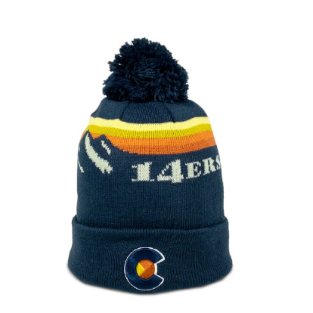 Yo Colorado Colorado 14ers Beanie Hat Navy NWT Pom Mountain Ski Snow Cozy - Picture 6 of 7